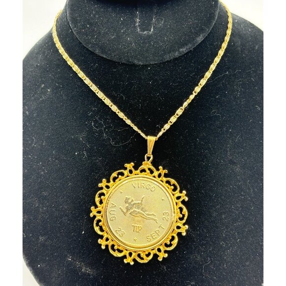 Jewels By Rio Jewelry - 1970s Jewels By Rio Goldtone Zodiac Pendant Necklace-Virgo-NOS MCM RARE